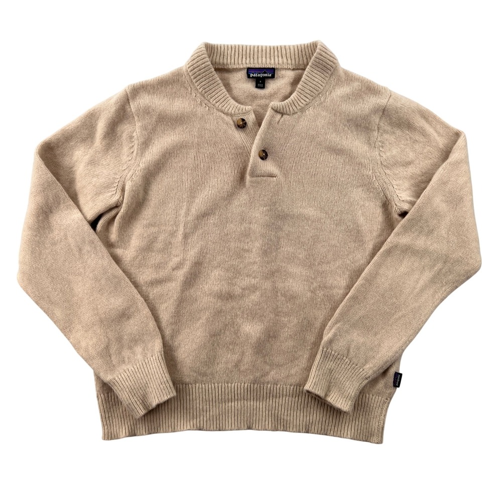 Patagonia Recycled Wool Blend Button Henley Sweater Men‎ Small Beige Soft Gorp
